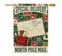 North Pole - Sobre con diseño de bandera de Navidad, 71 x 101 cm | Fondo de sello vintage, bandera de patio, tema del polo norte, decoración de porche de invierno, impresión de doble cara