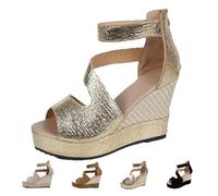 Northend Shoes For Women Sandals, Northend Orthopedic Wedge Sandals, Hick Sole Leather Wedge Non-Slip Slides, Peep-To Sandala (Silver,32.5)