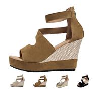Northend Shoes For Women Sandals, Northend Orthopedic Wedge Sandals, Hick Sole Leather Wedge Non-Slip Slides, Peep-To Sandala (Coffee,32 1/3)