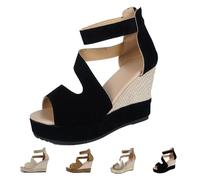 Northend Shoes For Women Sandals, Northend Orthopedic Wedge Sandals, Hick Sole Leather Wedge Non-Slip Slides, Peep-To Sandala (Black,32 1/9)