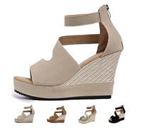 Northend Shoes For Women Sandals, Northend Orthopedic Wedge Sandals, Hick Sole Leather Wedge Non-Slip Slides, Peep-To Sandala (Beige,32 1/3)