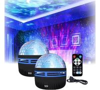 Northern Lights and Ocean Wave Projector 2 en 1 - Proyector de luz estrellada con mando a distancia - Proyector de cielo estrellado LED recargable - Luz nocturna para dormitorio (olas del océano