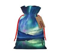 Northern Lights - Bolsa de arpillera con cordón de Navidad, bolsas de regalo grandes con cordón, bolsas de regalo con etiqueta, bolsas de regalo de Navidad, bolsa de dulces de Navidad, bolsas