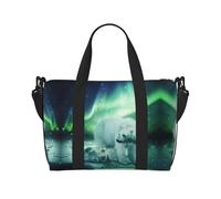 Northern Lights - Bolsa de viaje con estampado de oso polar para mujer, bolsa de transporte ligera para artículos personales, Black, Talla única