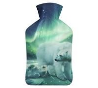 Northern Lights - Botella de agua de goma de oso polar con cubierta de felpa suave, bolsa de agua caliente para invierno, manos y pies, protección contra el frío, 1000 ml
