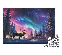 Northern Lights Deer Puzzles 1000 Piezas Papel Reciclado Aurora Forest Puzzle for Chico & Chica Divertido Present & Activity for Home Great Gift for Boy & Girl‘s Birthday 52x38cm/1000Ps