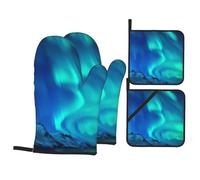 Northern Lights - Juego de 4 manoplas y soportes para ollas resistentes al calor para cocinar barbacoas y microondas