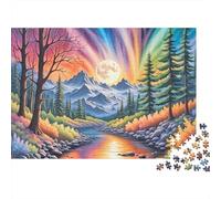 Northern Lights Landscape 1000 Piezas Rompecabezas Difícil Adultos Cielo Aurora Colorido sobre Camino de Río de Montaña Premium Robusto Vibrante Desafiante Alivio Estrés 70x50cm/1000pcs