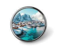 Northern Lights over The Lofoten Islands Norway Round Lapel Pins Decorative Metal Brooches Funny Button Badge for Clothing Bag Hat Gifts