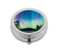 Northern Lights Sky - Caja redonda con compartimento compacto, para bolsillo, bolso, tableta de medicina portátil, soporte de vitaminas de viaje