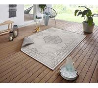NORTHRUGS Alfombra Cebu para interior y exterior, 120 x 170 cm, reversible, impermeable, estilo oriental, vintage, para balcón, terraza, jardín, jardín de invierno, alfombra para salón, color gris y crema