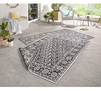 NORTHRUGS Alfombra de Exterior Reversible Curazao, Resistente a la Intemperie, diseño gráfico Moderno, para balcón, terraza, jardín, jardín de Invierno, salón, Impermeable, Polipropileno, Color Negro