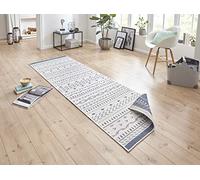 NORTHRUGS Alfombra Kuba para Interior y Exterior, 80 x 250 cm, Reversible, diseño Bohemio, Resistente al Agua, Color Azul y Crema