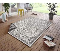 NORTHRUGS Alfombra Leyte para interior y exterior, 80 x 150 cm, reversible, impermeable, estilo oriental, vintage, para balcón, terraza, jardín, jardín de invierno, alfombra para salón, color negro y crema