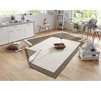 NORTHRUGS Alfombra Panama para interior y exterior, 120 x 170 cm, reversible, resistente a la intemperie, diseño moderno con cenefa, para balcón, terraza, jardín, jardín de invierno, alfombra impermeable en color marrón y crema