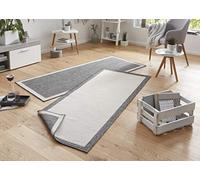 NORTHRUGS Alfombra Panama para interior y exterior, 80 x 350 cm, reversible, resistente a la intemperie, diseño único, con cenefa, para balcón, terraza, jardín, jardín de invierno, alfombra impermeable en color gris y crema