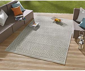 NORTHRUGS Alfombra para interior y exterior de rombos 80 x 150 cm - resistente a la intemperie moderno patrón geométrico rombos patrón Allover diseño alfombra para balcón, terraza, jardín invierno alfombra salón resistente al agua en gris crema