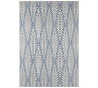 Northrugs Alfombra Pella para interior y exterior, 140 x 200 cm, tejido plano, resistente a la intemperie, diseño de hojas y palmeras, para balcón, terraza, jardín de invierno, cocina, salón, resistente al agua, en color gris y azul