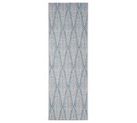 Northrugs Alfombra Pella para interior y exterior, 70 x 200 cm, tejido plano, resistente a la intemperie, diseño de hojas y palmeras, para balcón, terraza, jardín de invierno, cocina, salón, resistente al agua, en color gris y azul