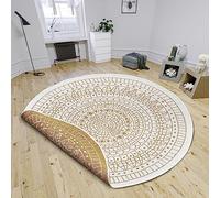 Northrugs Porto Alfombra para Interior y Exterior, Redonda, Reversible, Impermeable, diseño de Mandala, Tela Plana, Resistente a la Intemperie, balcón, terraza, jardín, Sala de Estar, Ocre, diámetro
