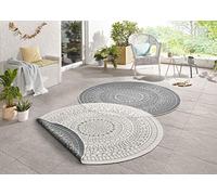 Northrugs Porto - Alfombra redonda para interior y exterior, redonda, reversible, impermeable, diseño de mandala, tejido plano, resistente a la intemperie, para balcón, terraza, jardín, salón, color