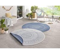 Northrugs Porto - Alfombra redonda para interior y exterior, redonda, reversible, impermeable, diseño de mandala, tejido plano, resistente a la intemperie, para balcón, terraza, jardín, salón, color