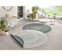 Northrugs Porto - Alfombra redonda para interior y exterior, redonda, reversible, impermeable, diseño de mandala, tejido plano, resistente a la intemperie, para balcón, terraza, jardín, salón, color