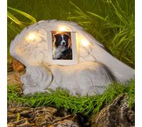 NorthSpoor Piedra conmemorativa para perros, regalos conmemorativos para perros con luz solar LED, estatua para perros, urna para cenizas, piedra conmemorativa para mascotas, lápida de resina, figura
