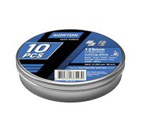 NORTON Disco de corte para acero inoxidable y metal, disco flexible para amoladora angular, diámetro de 125 mm x 1,0 mm, 10 unidades en caja de metal