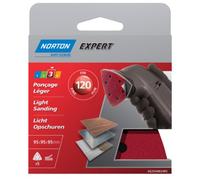 Norton Expert H216 - Lote de 5 triángulos de lija perforados (6 agujeros, autoadhesivos, 95 mm de diámetro, grano 120)