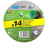 Norton Expert - Juego de 14 hojas de lija (150 x 18, tecnología Multi-Air, grano 80)