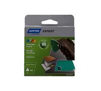 Norton Expert - Lote de 5 triángulos de lija perforados (6 agujeros, autoadhesivos, 95 mm de diámetro, grano 80)