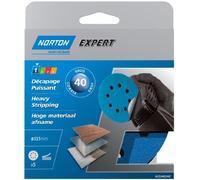 Norton Expert Pex - Discos de lija perforados (8 agujeros, con velcro, 115 mm, grano 40, 5 unidades)