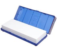 Norton-Saint Gobain Abrasives 89507 Piedra de agua de grano 4000 para afilar rápido y acabados ultra finos, abrasivos de carburo de silicio/óxido de aluminio, 8 pulgadas de largo x 3 pulgadas de ancho x 3 pulgadas de alto, caja con bisagras de plástico azul