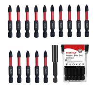 NORTOOLS Juego de 16 puntas de destornillador de impacto S2 de acero magnético Phillips - (50 mm) PH2 antideslizante, vástago hexagonal de 1/4 pulgadas, alto par de torsión resistente a los impactos