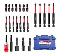 NORTOOLS Juego de puntas de destornillador de impacto, acero S2, brocas de impacto de 1 pulgada y 2 pulgadas de largo con soporte retráctil y destornillador de tuerca magnético (24 puntas de