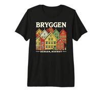 Noruega Bergen Bryggen Arquitectura Noruega Oslo Retro Camiseta Premium
