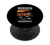 Noruega Bergen Bryggen Arquitectura Noruega Oslo Retro PopSockets PopGrip Adhesivo