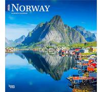 Noruega | Calendario mensual cuadrado de pared 2026 de 12 x 24 pulgadas (colgado) | Sin plástico | BrownTrout | Viaje Europa Fiordos escandinavos