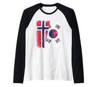 Noruega Corea del Sur Media Bandera Noruega Corea del Sur Camiseta Manga Raglan