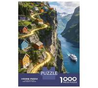 Noruega Puzzle 1000 Piezas Cartón Puzzle Grande Adulto Relajarse Fiordos noruegos Puzzle Familiar Navidad 38x26cm/1000pcs