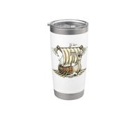 Noruega Viking Longship Norse Warrior Obra De Arte Vaso térmico de acero inoxidable de doble pared