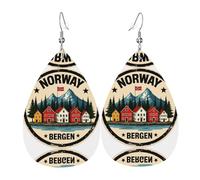 Norway Bergen Houses - Pendientes de piel con forma de lágrima de montaña para mujer, con gancho, estilo vintage, para fiestas, uso diario, talla única, Cuero