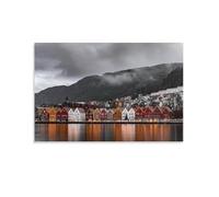 Norway Bergen - Lienzo decorativo para pared, diseño de ciudad nevada, para sala de estar, dormitorio, baño, oficina, decoración del hogar, 40 x 60 cm