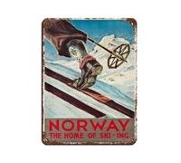 Norway The Home of Ski Winter Sport Skiing Vintage Retro Poster Metal Tin Sign Chic Art Retro Iron Painting Bar People Cave Cafe Family Garage Poster Wall Decor 12x16inch (30x40cm)