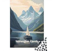 NorwegianFjords Rompecabezas VintageTravelPoster 1000 Piezas de Papel Reciclado Adultos Y Mayores De 12 Años Difícil y Desafiante 38x26cm/1000pcs