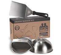 Norzn Brothers Smash Burger Kit, Prensa, Espátula Grande y Campana Barbacoa | 3 Piezas, Aplastador Hamburguesa, Paleta de Cocina y Cúpula para Fundir Queso, Acero 304, Apto Lavavajillas, Garantía 10 Años