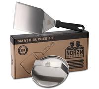 Norzn Brothers Smash Burger Kit, Prensa y Espátula, Acero Inoxidable 304 | 2 Piezas, Aplastador de Hamburguesas de 15 cm y Paleta de Cocina, Bacon, Verduras o Chuletones, para Regalo, Garantía 10 Años