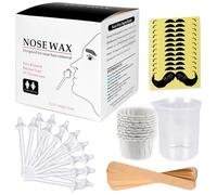 Nose Wax Kit, Cera Depilatoria de Nariz Kit de Cera para la Nariz con 100g de Cera Nariz, 20 Aplicadores, 10 Recipientes y 10 Plantillas de Bigote, Segura Rápida Indolora para Hombres/Mujeres