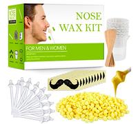 Nose Wax Kit - Kit de cera para la nariz, 100 g cera de la nariz, 20 aplicadores de punta seguros, 10 recipientes y 10 plantillas para bigote, Segura Rápida Indolora para Hombres/Mujeres(Verde)